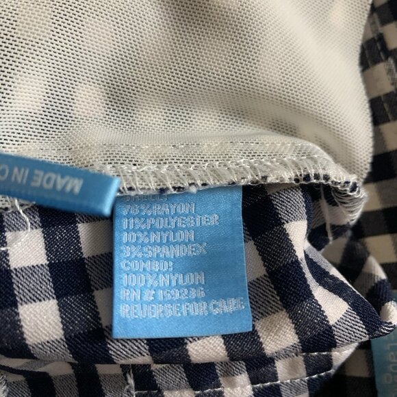 J McLaughlin Navy Gingham Skinny Pants 10 Preppy Stretch Slim Fit Checkered - Picture 5 of 5